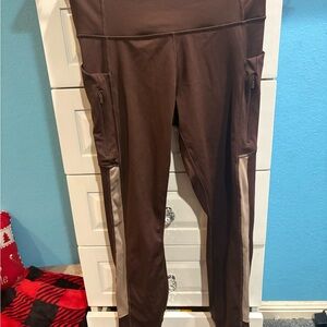 Athleta Brown Leggings with Tan Accents